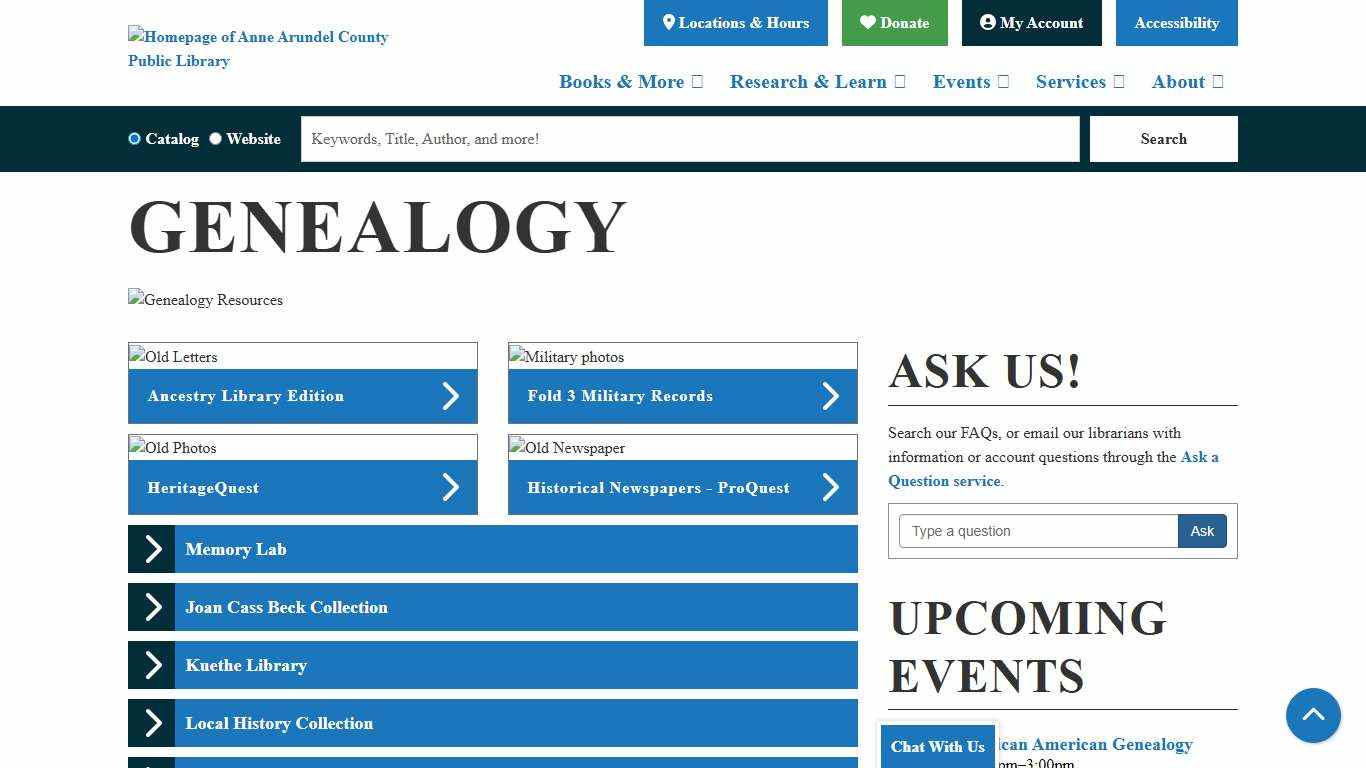 Genealogy Anne Arundel County Public Library