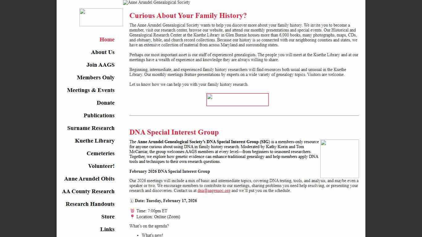 Welcome to the Anne Arundel Genealogical Society